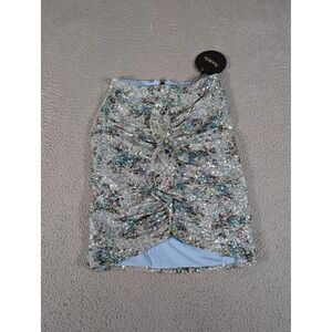 Nookie Forever Skirt Womens Small Blue Sequin Ruched Party Mini Dressy New